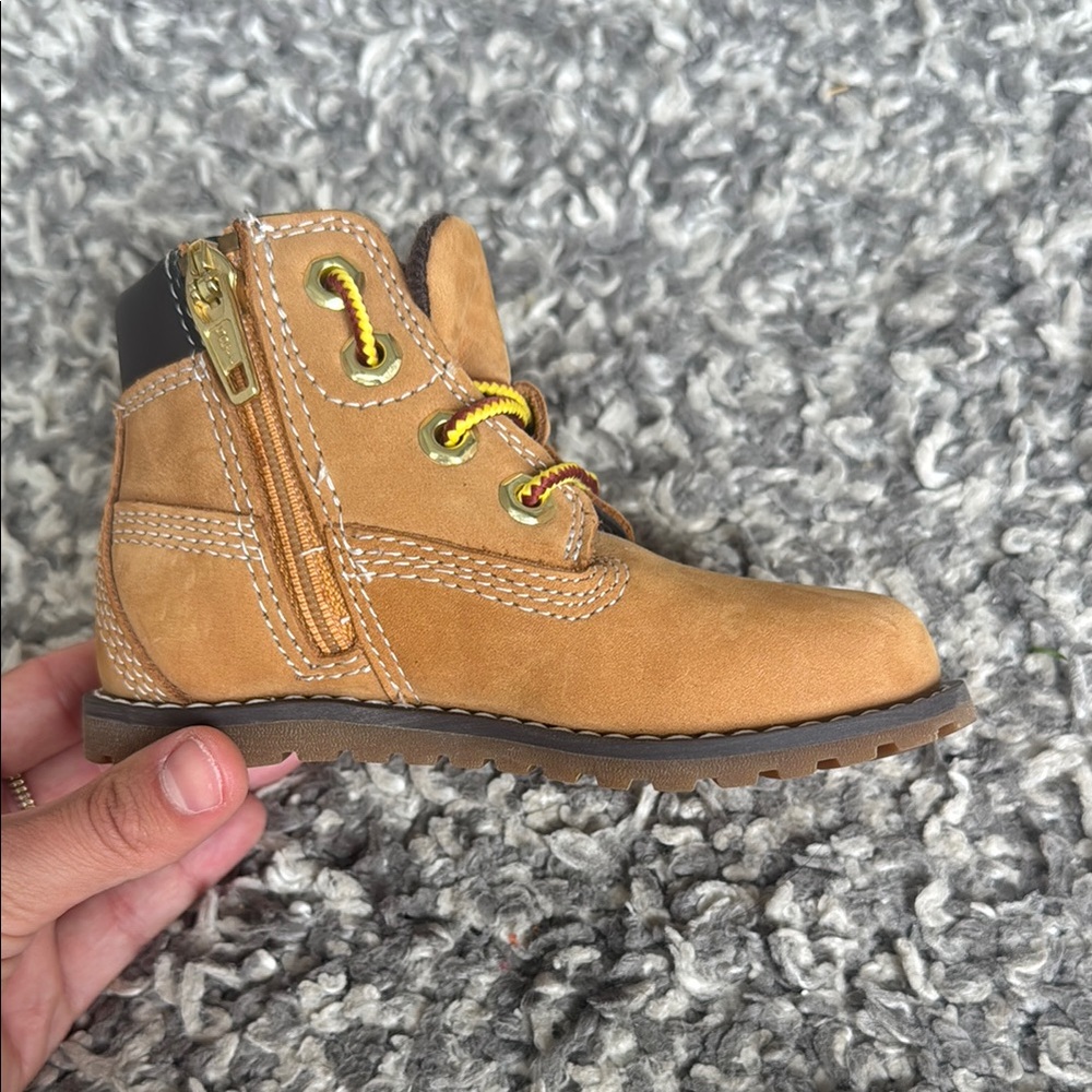Timberland Tan Boots with Side Zipper and Durable Sole